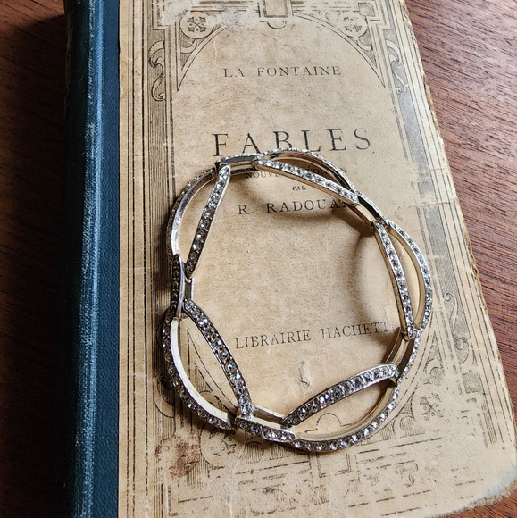 Monet silver plate bracelet with clear rhinestones - Picture 3 of 9